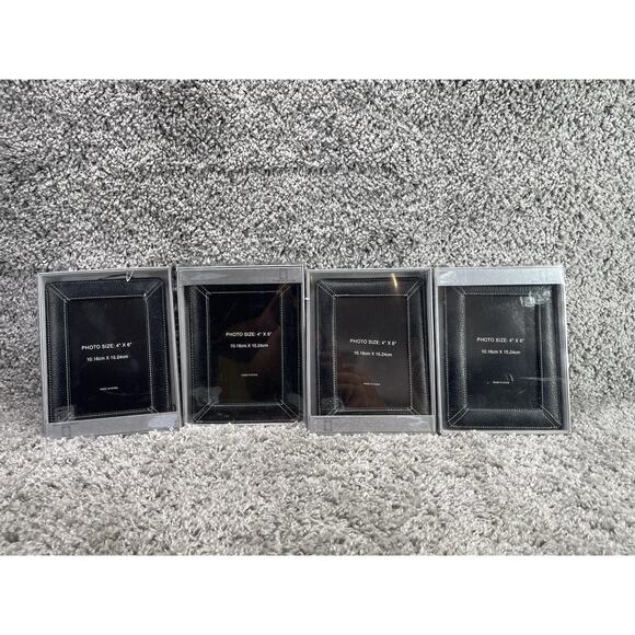 Black Leather 4x6 Picture Frames Photo Bundle 4 Piece Set Home Decor New - Picture 1 of 8